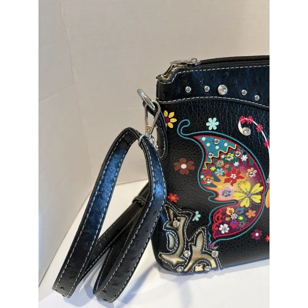 Butterfly Flower Spring For Women Clutch Western Style CCW Rhinestone S...